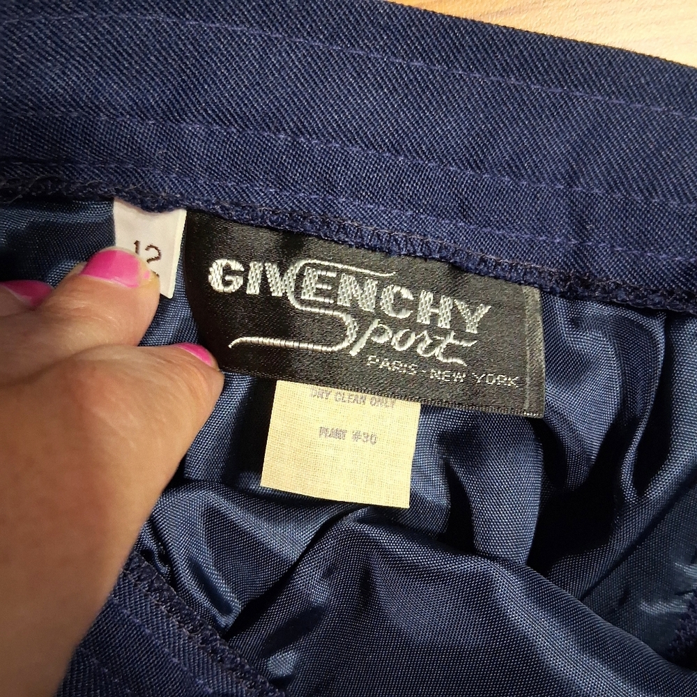 Vintage Givenchy Skirt Navy Blue A-line Midi Lined Zipper Button Closure Pockets - Picture 13 of 16